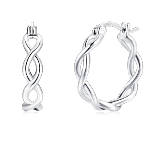 Cangall Creolen Silber 925 für Damen, 925 Sterling Silber Twisted Ohrringe Creolen, Hypoallergen 20mm Leichte Schlafen Knorpel Huggie Silberohrringe, Unendlichkeitszeichen Gedrehte Ohrringe Kreolen von Cangall