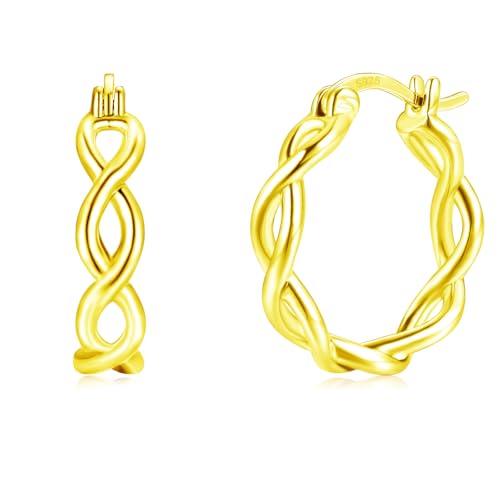 Cangall Creolen Silber 925 für Damen, Gold Twisted Ohrringe Creolen, Hypoallergen 20mm Leichte Schlafen Knorpel Huggie Silberohrringe, Unendlich Gedrehte Ohrringe Gold 925 Kreolen Mode Ohrschmuck von Cangall