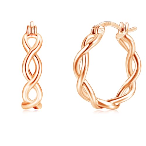 Cangall Creolen Silber 925 für Damen, Rose Gold Twisted Ohrringe Creolen, Hypoallergen 20mm Leichte Schlafen Knorpel Huggie Silberohrringe, Unendlichkeitszeichen Gedrehte Ohrringe Silber 925 Kreolen von Cangall