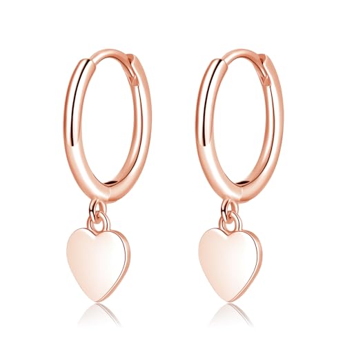 Cangall Creolen Silber 925 mit Anhänger, 925 Sterling Silber Ohrringe Hängend mit Kleinem Herz, Hypoallergene Hypoallergene Schlafen Knorpel Ohrringe Creolen Rose Gold Hängend für Damen Mädchen von Cangall