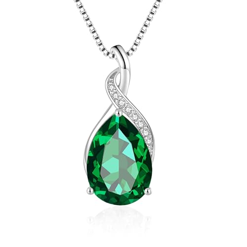 Cangall Halskette Damen Silber, 925 Sterling Silber Kette Halsschmuck mit Grün Cubic Zirkonia, 45 + 5cm Silberkette mit Wassertropfen Anhänger, Geschenk für Frau zum Geburtstag Muttertag Jahrestag von Cangall