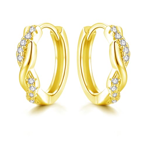 Cangall Ohrringe Gold, 925 Sterling Silber Twisted Creolen mit 5A Cubic Zirkonia, Hypoallergen Schlafen Knorpel Huggie Kreolen Rose Gold, Unendlich Ohrringe Silber 925 für Damen Frauen Mädchen von Cangall