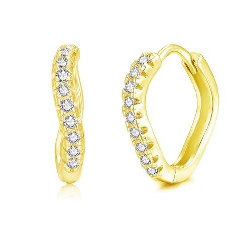 Cangall Ohrringe Gold, 925 Sterling Silber Twisted Creolen mit Cubic Zirkonia, Hypoallergen Leichte Schlafen Knorpel Oval Ohrringe Silber 925, Unendlichkeit Huggie Kreolen Gold Geschenk für Damen von Cangall