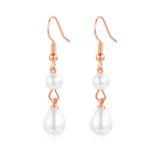 Cangall Ohrringe Rose Gold Damen, Hypoallergen Haken Perlenohrringe Rose Gold für Mädchen Frauen, Unendlichkeit Leicht Ohrhänger Silber Hängeohrringe für Braut Brautjungfer zur Hochzeit Verlobung von Cangall