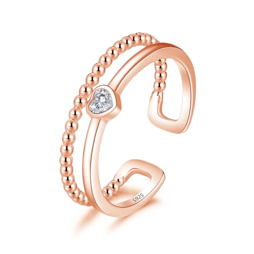 Cangall Silber Damen Ringe, 925 Sterling Silber Offen Verstellbar Doppelringe, Schlicht Offen Ringe Rose Gold Herz Fingerringe Daumenring Einfach Doppelring Verstellbar Ring Trauringe Partnerringe von Cangall