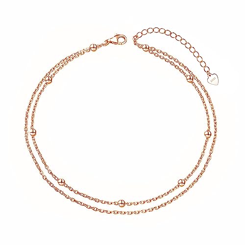 Cangall Silber Fußketten für Damen, 925 Sterling Silber Fußkettchen Armband, Flexibel Verstellbar Sommer Barfuß Strand Rose Gold Doppel-Fußkette mit Kugeln, Fußkette Silber Fußschmuck am Fußgelenk Cangall Silber Fußketten für Damen, 925 Sterling Silber Fußkettchen Armband, Flexibel Verstellbar Sommer Barfuß Strand Rose Gold Doppel-Fußkette mit Kugeln, Fußkette Silber Fußschmuck am Fußgelenk von Cangall