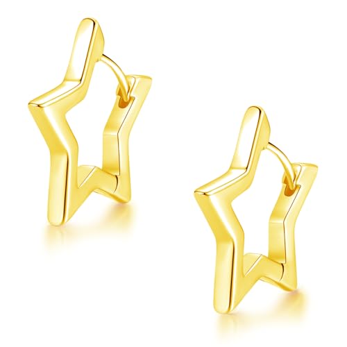 Cangall Stern Creolen Silber 925 Klein, 925 Sterling Silber Sternform Ohrringe Creolen, Knorpel Schlafen Stern Ohrringe Creolen Gold für Damen Mädchen, Huggie Kreolen Stern Creolen Gold Ohrschmuck von Cangall