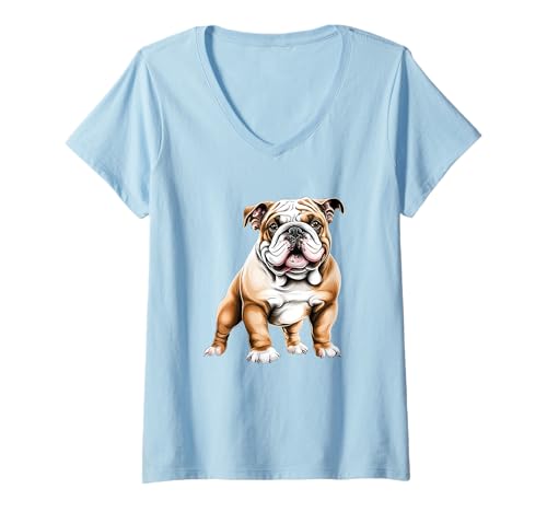 Damen Niedlicher Bulldoggen-Grafikdruck T-Shirt mit V-Ausschnitt Damen Niedlicher Bulldoggen-Grafikdruck T-Shirt mit V-Ausschnitt von Canine Charm
