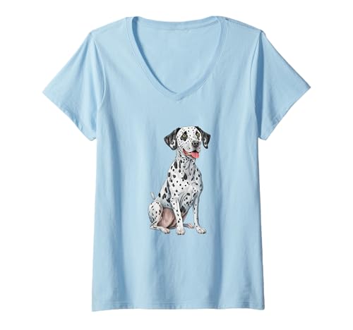 Damen Charmante Dalmatiner-Hundekunst auf T-Shirt mit V-Ausschnitt Damen Charmante Dalmatiner-Hundekunst auf T-Shirt mit V-Ausschnitt von Canine Classics