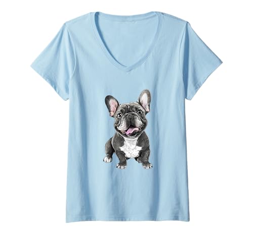 Damen Fröhliche französische Bulldogge Design für Hundebegeisterte T-Shirt mit V-Ausschnitt Damen Fröhliche französische Bulldogge Design für Hundebegeisterte T-Shirt mit V-Ausschnitt von Canine Collection