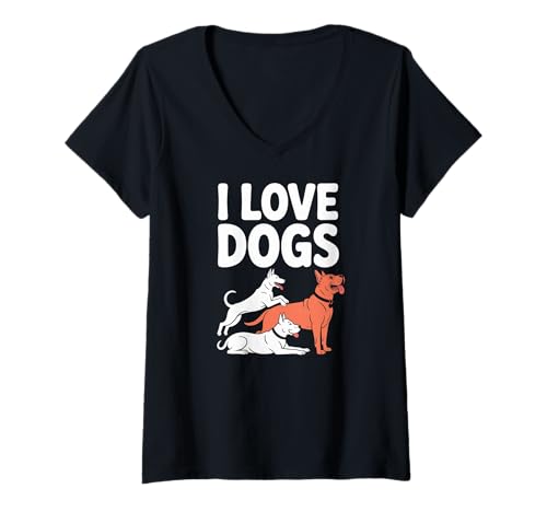 Damen Design für Tierliebhaber mit Aufschrift „I Love Dogs“ T-Shirt mit V-Ausschnitt Damen Design für Tierliebhaber mit Aufschrift „I Love Dogs“ T-Shirt mit V-Ausschnitt von Canine Companions Lovers Pets Animals