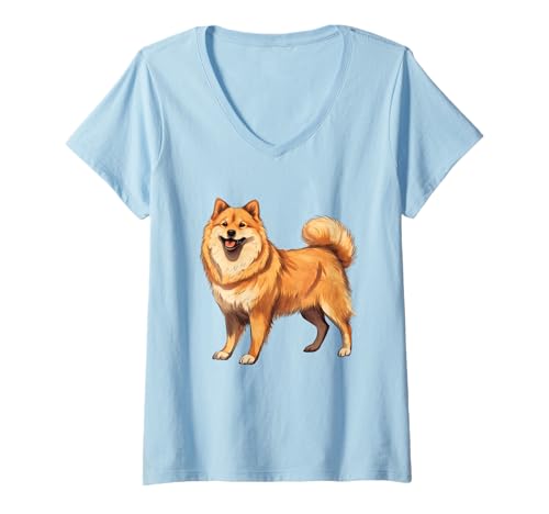 Damen Entzückende Flauschige Chow Chow Hund Illustration T-Shirt mit V-Ausschnitt von Canine Creations