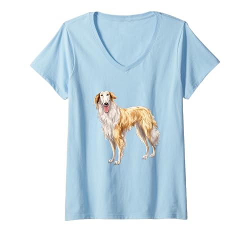 Damen Elegantes Borsoi-Design für Hundeliebhaber T-Shirt mit V-Ausschnitt Damen Elegantes Borsoi-Design für Hundeliebhaber T-Shirt mit V-Ausschnitt von Canine Enthusiast Gear