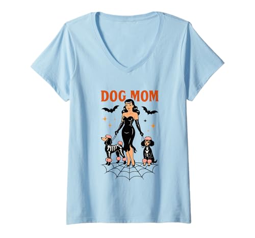 Damen Hundemutter, Halloween-Pudel-Kostüm, Spaß T-Shirt mit V-Ausschnitt Damen Hundemutter, Halloween-Pudel-Kostüm, Spaß T-Shirt mit V-Ausschnitt von Canine Enthusiast Halloween Collection