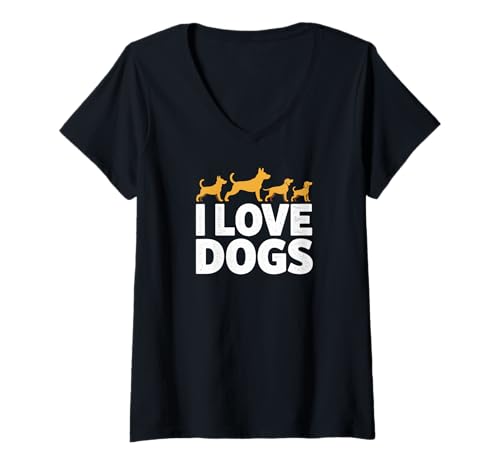 Damen Statement zum Hundebegleiter „Ich Liebe Hunde“ T-Shirt mit V-Ausschnitt Damen Statement zum Hundebegleiter „Ich Liebe Hunde“ T-Shirt mit V-Ausschnitt von Canine Enthusiast Pet Lover Apparel