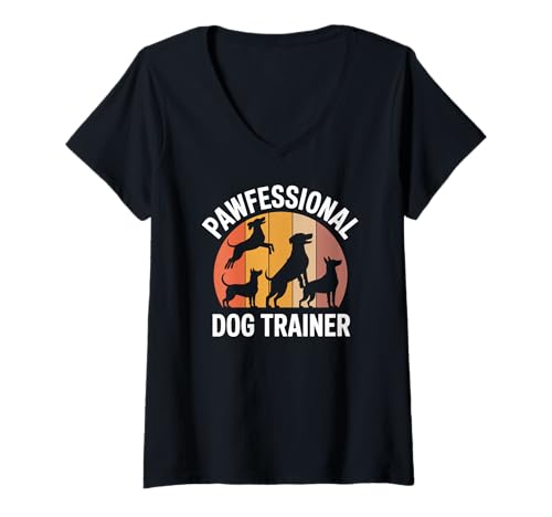 Damen Pawfessional Hundetrainer-Silhouetten-Anhänger T-Shirt mit V-Ausschnitt Damen Pawfessional Hundetrainer-Silhouetten-Anhänger T-Shirt mit V-Ausschnitt von Canine Enthusiast Training Apparel