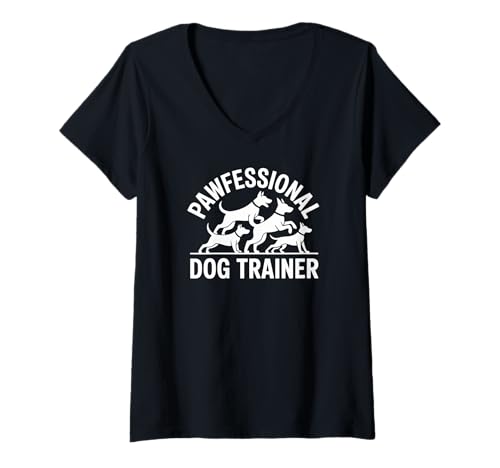 Damen Pawfessional Hundetrainer Vier Hunde Design T-Shirt mit V-Ausschnitt Damen Pawfessional Hundetrainer Vier Hunde Design T-Shirt mit V-Ausschnitt von Canine Enthusiasts Expert Trainers