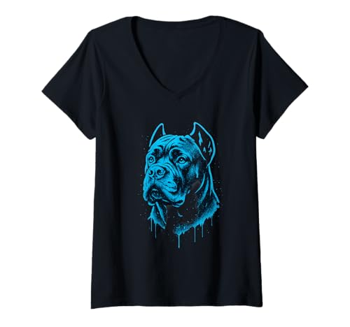 Damen Cane Corso Graffiti Street Art kühnes Tierdesign T-Shirt mit V-Ausschnitt von Canine Walls