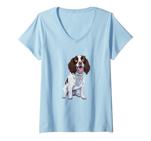 Damen Entzückendes Springer-Spaniel-Kunstwerk T-Shirt mit V-Ausschnitt Damen Entzückendes Springer-Spaniel-Kunstwerk T-Shirt mit V-Ausschnitt von CanineWorld