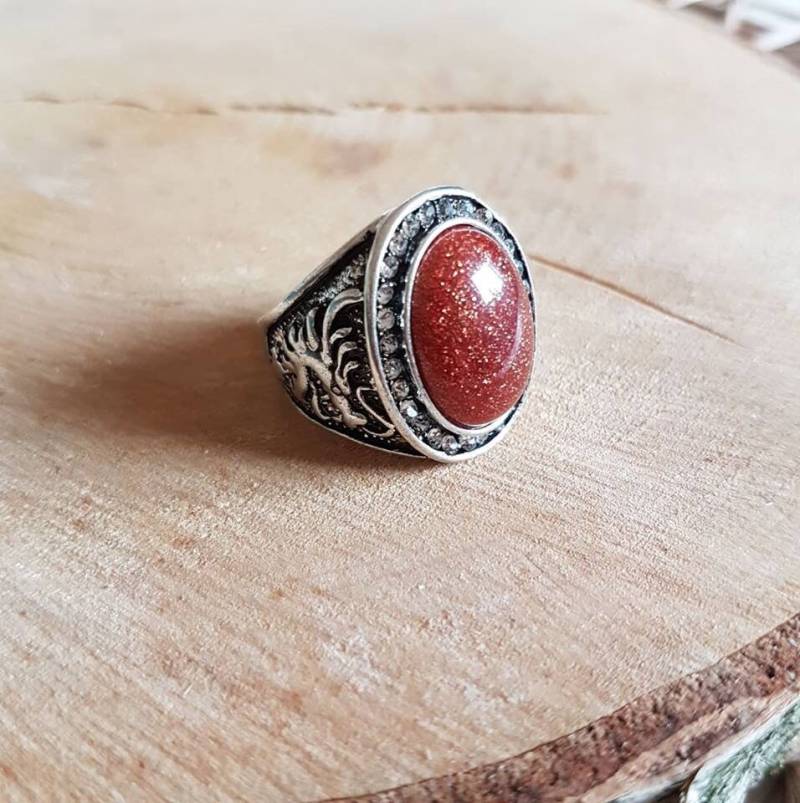 Ring Statement Kupfer Glitzer Braun Stein Steinchen Metall Drache von CanisMinorArtShop