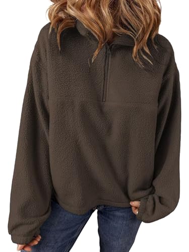 Canli4Y Pullover Damen Flauschig Pulli Fleece Weich Herbst Winter Warm Kapuzenpullover Casual Sweatshirt Mit Zip Langarm Oberteile Tops Kaffee L von Canli4Y