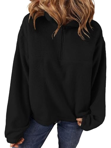 Canli4Y Pullover Damen Flauschig Pulli Fleece Weich Herbst Winter Warm Kapuzenpullover Casual Sweatshirt Mit Zip Langarm Oberteile Tops Schwarz M von Canli4Y