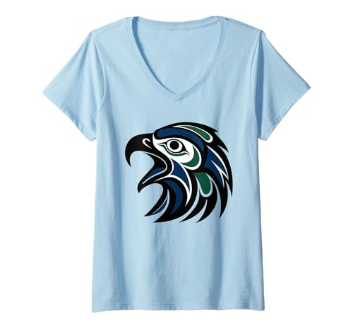 Damen Haida Adler Tribal Design - Pacific Northwest Indigene Art T-Shirt mit V-Ausschnitt Damen Haida Adler Tribal Design - Pacific Northwest Indigene Art T-Shirt mit V-Ausschnitt von Canoe
