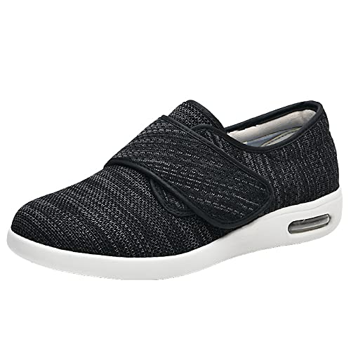 Cansats Diabetes Schuhe Wanderschuhe Air Cushion Orthopädischer extrabreiter verstellbarer Riemen für Damen. Einfaches An- und Ausziehen,schwarzgrau,41 Hausschuhe Herren Freizeitschuhe von Cansats