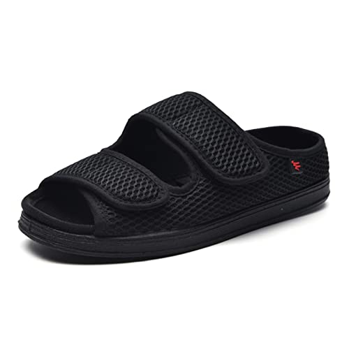 Cansats Unisex - Erwachsene Hausschuhe,Breite tiefe diabetische Wanderschuhe,Schwarz,48,Diabetiker OrthopäDische MäNner Easy Close Slipper von Cansats