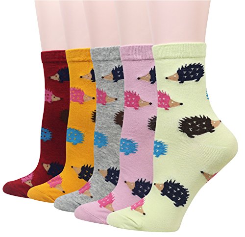 Cansok Damen Crew Neuheit Tier Igel Socken Geschenk Baumwolle anziehen Wadensocken Packung mit 5 von Cansok
