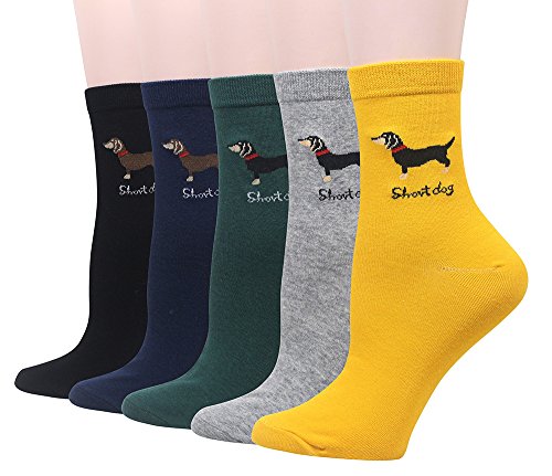 Cansok Damen Crew Neuheit Tier Dackel Hund Socken Geschenk Baumwolle anziehen Wadensocken Packung mit 5 von Cansok