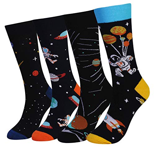 Cansok Herren Neuheit Astronauten Universum Socken anziehen Mannschafts Waden Socken Packung mit 4 von Cansok