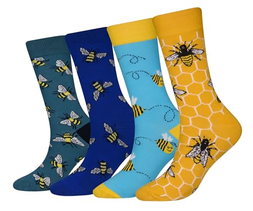 Cansok Herren Neuheit Biene Honigbiene Tier Socken anziehen Mannschafts Waden Socken Packung mit 4 von Cansok