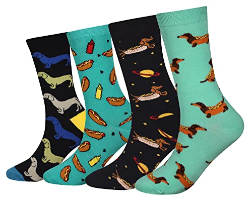 Cansok Herren Neuheit Dackel Hund Hotdog Socken anziehen Mannschafts Waden Socken Packung mit 4 von Cansok