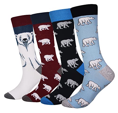 Cansok Herren Neuheit Eisbär Tier Socken anziehen Mannschafts Waden Socken Packung mit 4 von Cansok