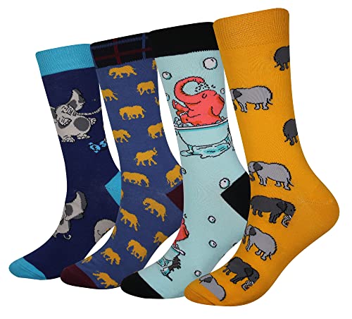 Cansok Herren Neuheit Elefant Tier Socken anziehen Mannschafts Waden Socken Packung mit 4 von Cansok