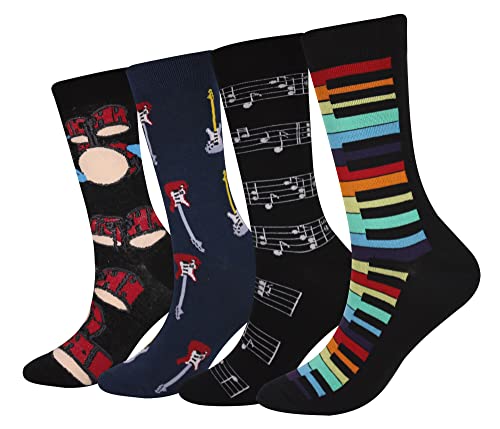 Cansok Herren Neuheit Musik Gitarre Notenschrift Schlagzeug Klavier Socken anziehen Mannschafts Waden Socken Packung mit 4 von Cansok