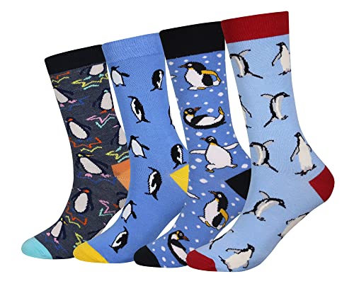 Cansok Herren Neuheit Pinguin Socken anziehen Mannschafts Waden Socken Packung mit 4 von Cansok