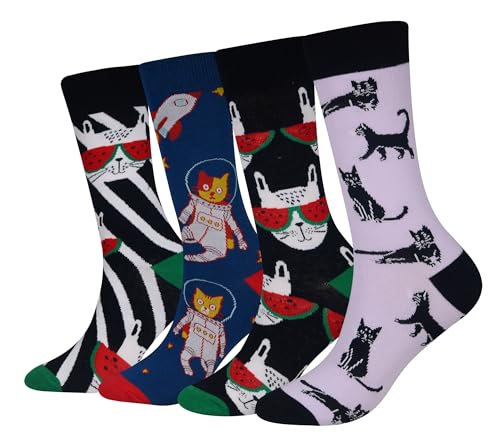 Cansok Herren Neuheit Wassermelone Katze Socken anziehen Mannschafts Waden Socken Packung mit 4 von Cansok
