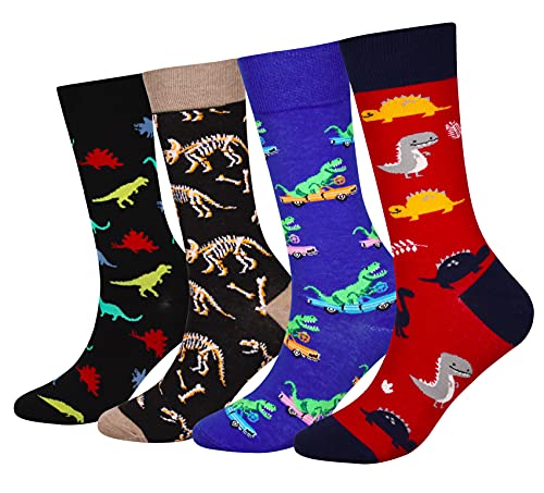 Cansok Herren Socken Waden Mannschafts Neuheit Dinosaurier-Socken Packung mit 4 von Cansok