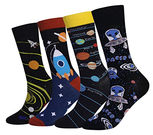 Cansok Herren Socken Waden Mannschafts Neuheit Milchstraße Sonnensystem Außerirdischer Socken Packung mit 4 von Cansok