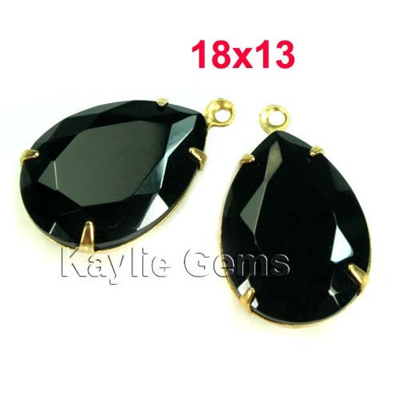 18 X 13 Tear Drop Birne Glas Juwel in Raw Brass-Einstellungen - Jet Schwarz 2 Stück von CanterburyLane