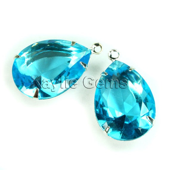 18 X 13 Tear Drop Birne Glas Juwel in Sterling Silver Plated Einstellungen - Aqua 2 Stk von CanterburyLane