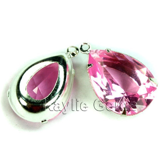 18 X 13 Tear Drop Birne Glas Juwel in Sterling Silver Plated Einstellungen - Pink 2 Stk von CanterburyLane