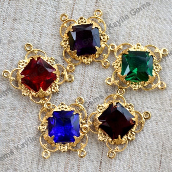 Oktagon Viereck Juwel Rohmessing Viktorianisch Filigran Fokal Verbinder Rubin Smaragd Saphir Amethyst Lila von CanterburyLane