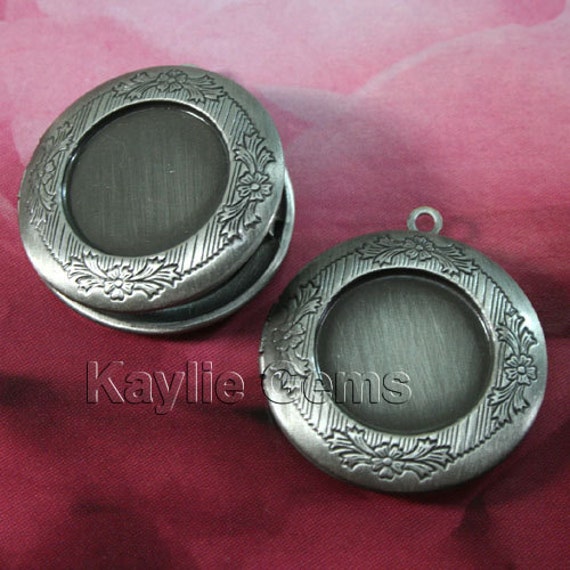Rundes Locket Dunkel Antik Silber Kamee Cabochon Fassung Rahmen Viktorianisch Stil - Lkrs-128Ap von CanterburyLane