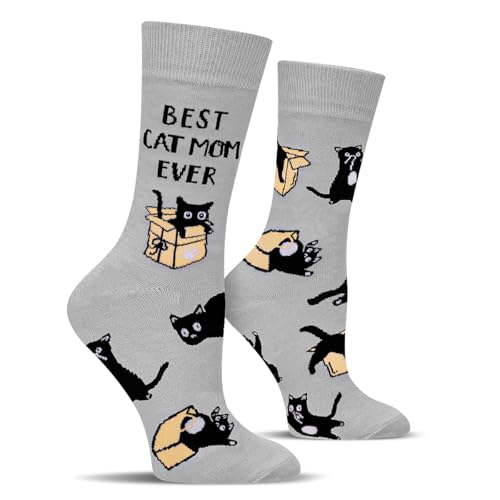 Cantustime BEST CAT MOM EVER Socken für Mama Frauen - Muttertagsgeschenk Lustig Geschenke katze Mutter Damen Katzenliebhaber Witzige Motiv Coole Verrückte katzen Socke Weihnachten Geburtstagsgeschenk von Cantustime
