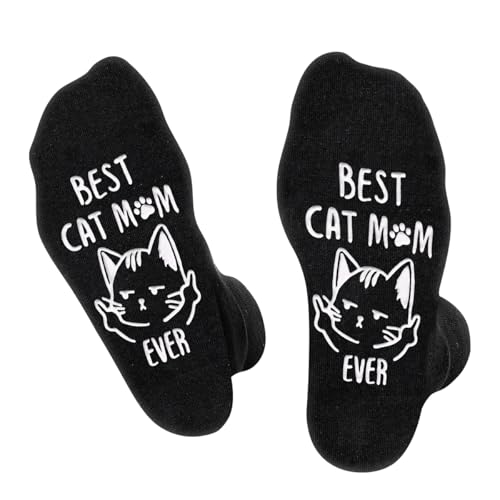 Cantustime BEST CAT MOM EVER Socken für Mama Frauen - Muttertagsgeschenk Lustig Geschenke katze Mutter Damen Katzenliebhaber Witzige Motiv Coole Verrückte katzen Socke Weihnachten Geburtstagsgeschenk von Cantustime
