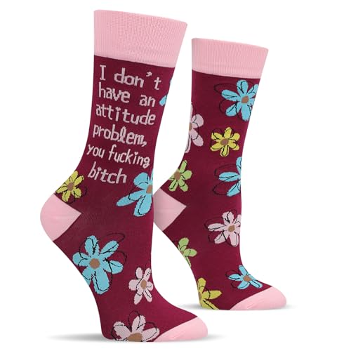 Cantustime Lustige Socken für Frauen und Mädchen - I DON'T HAVE AN ATTITUDE PROBLEM YOU FUCKING BITCH Socken Valentinstag Geburtstag Weihnachten Lustig Spaß Geschenke für Freundin von Cantustime