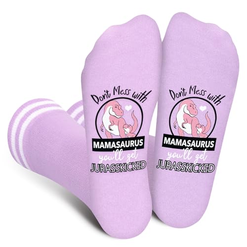 DON'T MESS WITH MAMASAURUS Socken für Mama Frauen - Muttertagsgeschenk Lustig Geschenke Bunte Mutter Damen Witzige Motiv Coole Verrückte Socke Weihnachten Geburtstagsgeschenk Strümpfe Geschenkideen von Cantustime